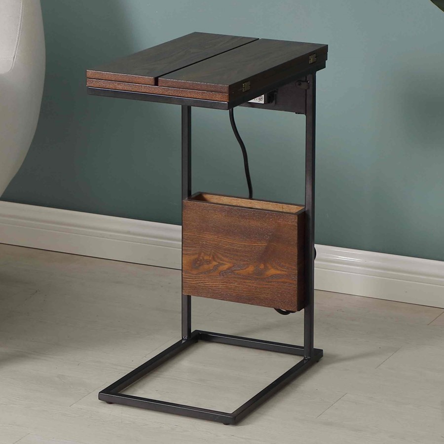 Foldable Side Table with Charge Station